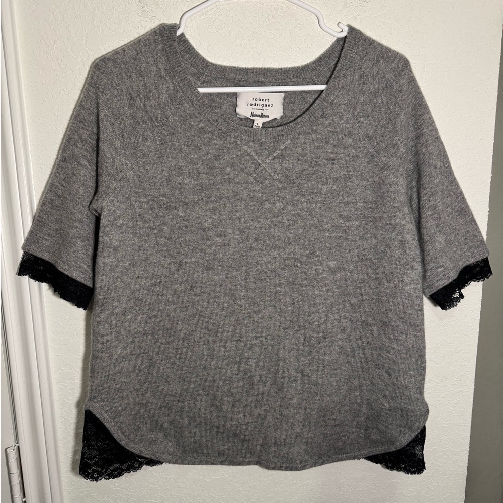 Robert Rodriguez Neiman Marcus Cashmere Knit Top Womens Large Gray Lace Trim